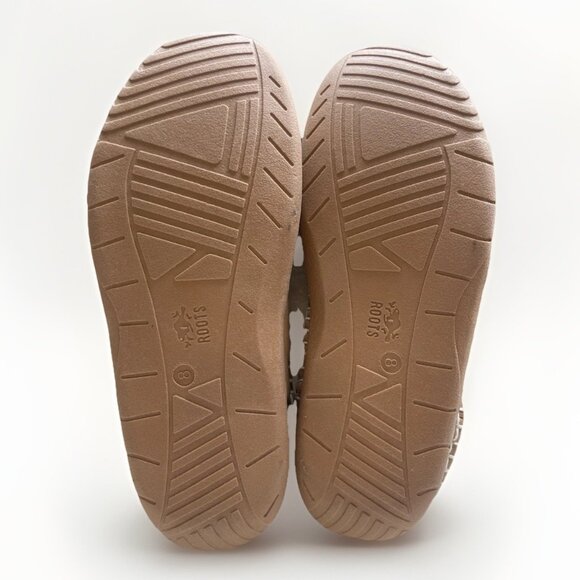 NIB ROOTS TAN LEATHER COMFORT SLIPPERS Cozy Faux Fur Lined Rubber Sole sz 8 - Picture 6 of 9